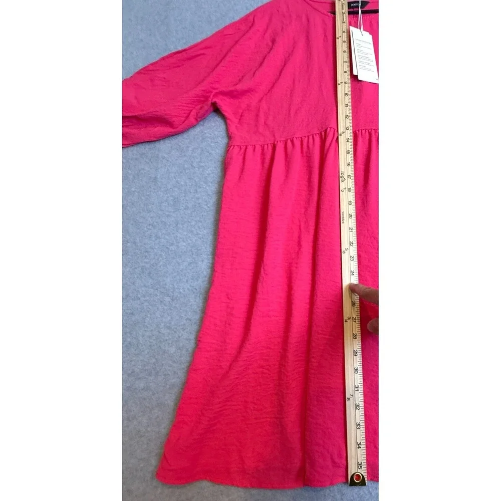 NWT Dokotoo Women's Hot Pink Babydoll Mini Dress Smocked Cuffs Boho Size Large